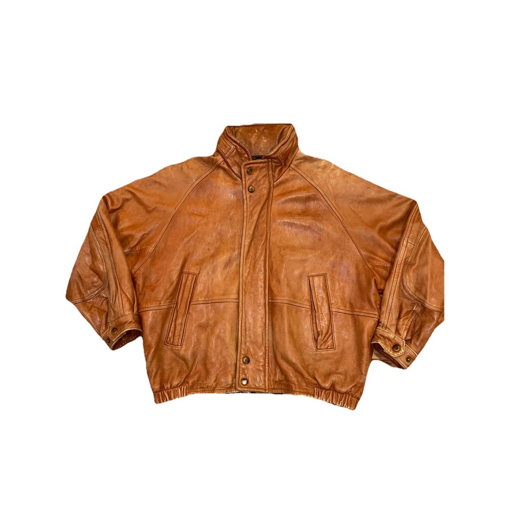 Nautica Genuine Leather Bomber Jacket Grunge Size 46 Hidden Hood